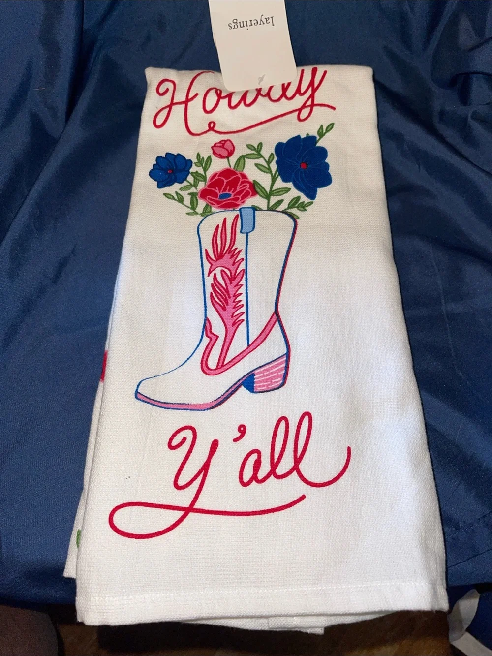 Howdy Y'all Kitchen Towels with Cowboy Boot Floral Design